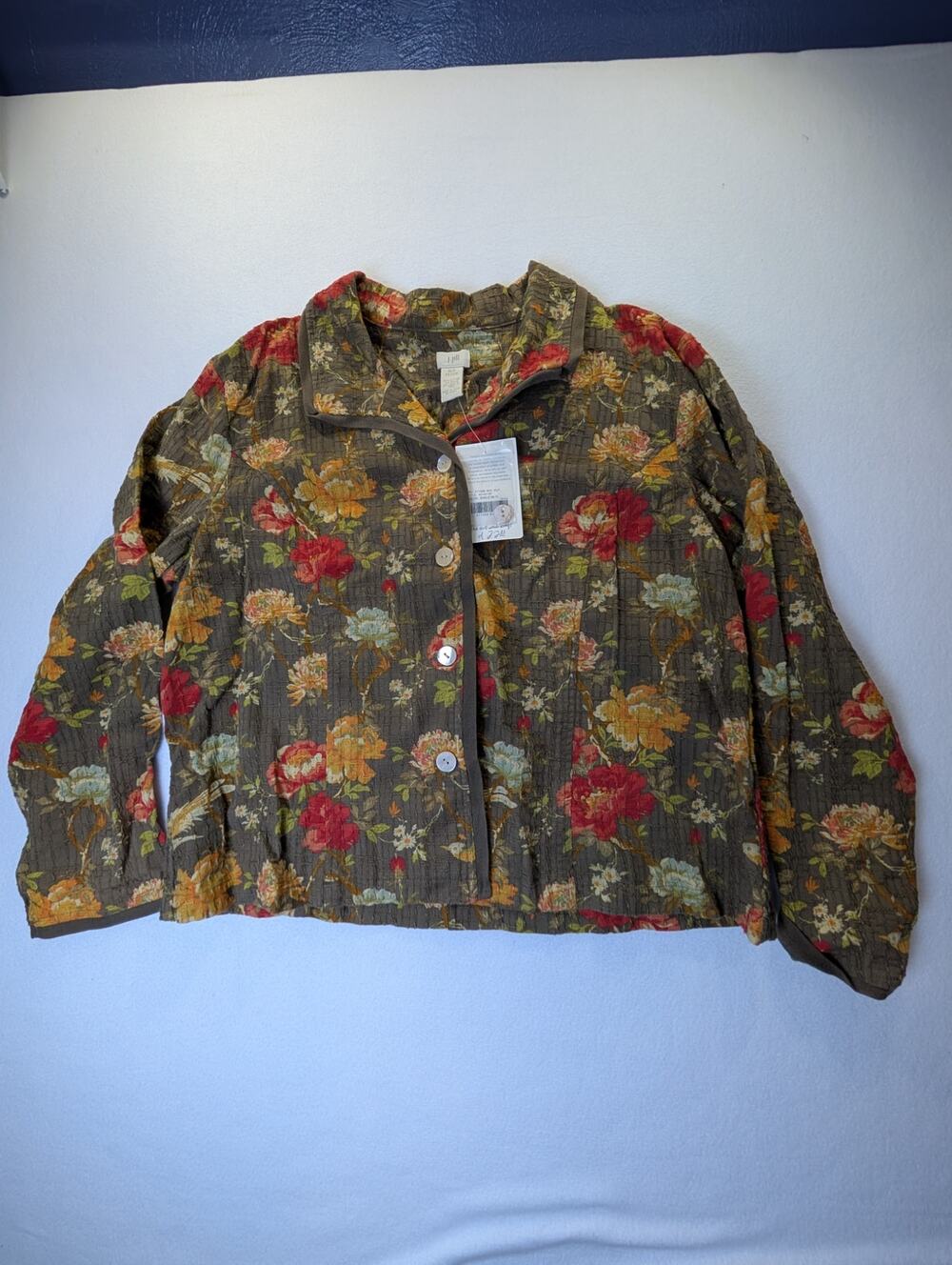 J. Jill Olive Brown Textured Floral Button-Front Jacket Size XLP